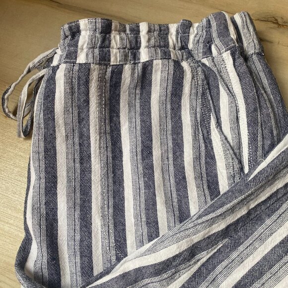 Per Se Blue Striped Cropped Linen Blend Tie Waist Beachy Boho Pants XL - Picture 5 of 12